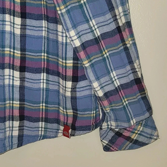 Women's size large Dickies flannel long sleeve button up blue and purple - Picture 2 of 5